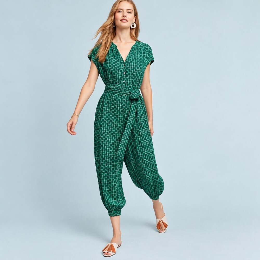 Anthropologie Maeve Geoscope Green Navy Jumpsuit Small